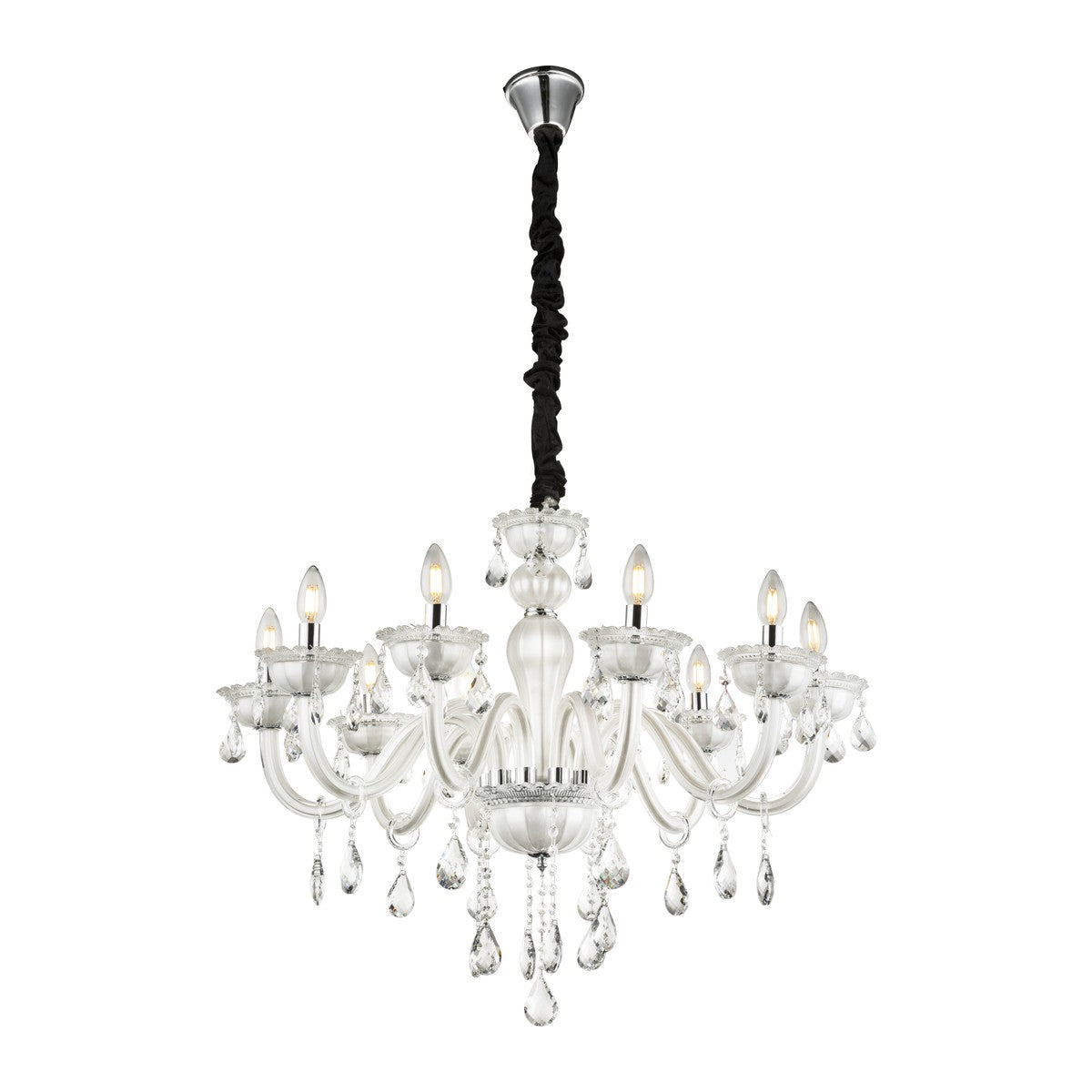 Grande lampadario di vetro bianco