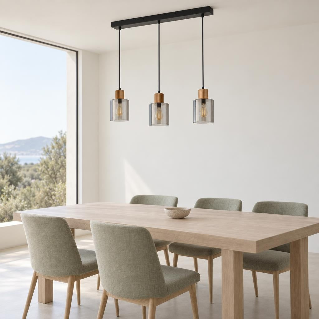 Висяща лампа ALEIDIS с 3 стъклени елемента – интериорна снимка