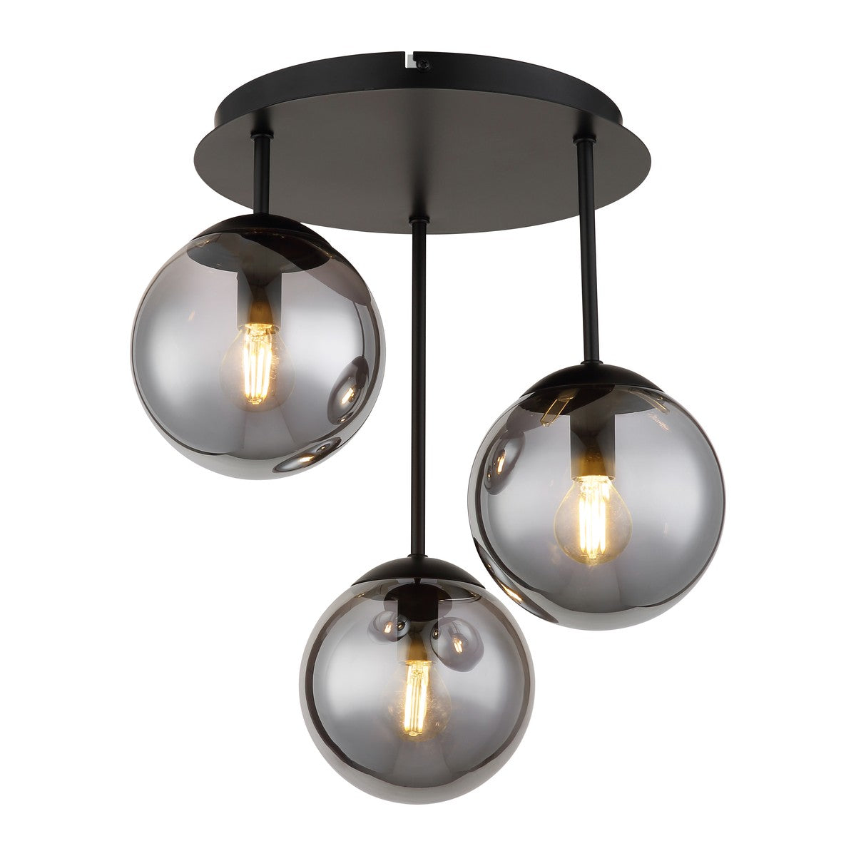 Lustre preto de vidro com 3 luzes