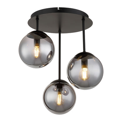 Lustre preto de vidro com 3 luzes