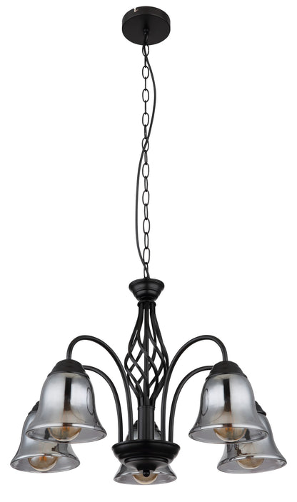 Lampadario a 5 luci in vetro nero d'atmosfera – immagine 1