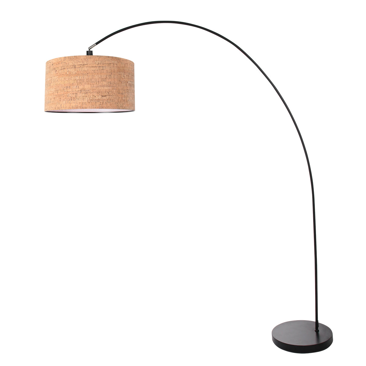 Lampada ad arco Solva nera con paralume in sughero – immagine 1