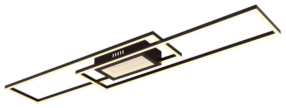 Zwarte metalen plafondlamp met gelaagde rechthoekige lichtvlakken – afbeelding 4