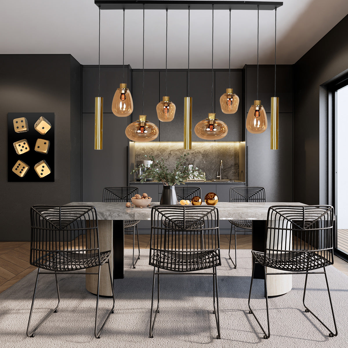 messing-9-lichts-hanglamp-glasvormen-kokers-steinhauer-reflexion-variant-image2