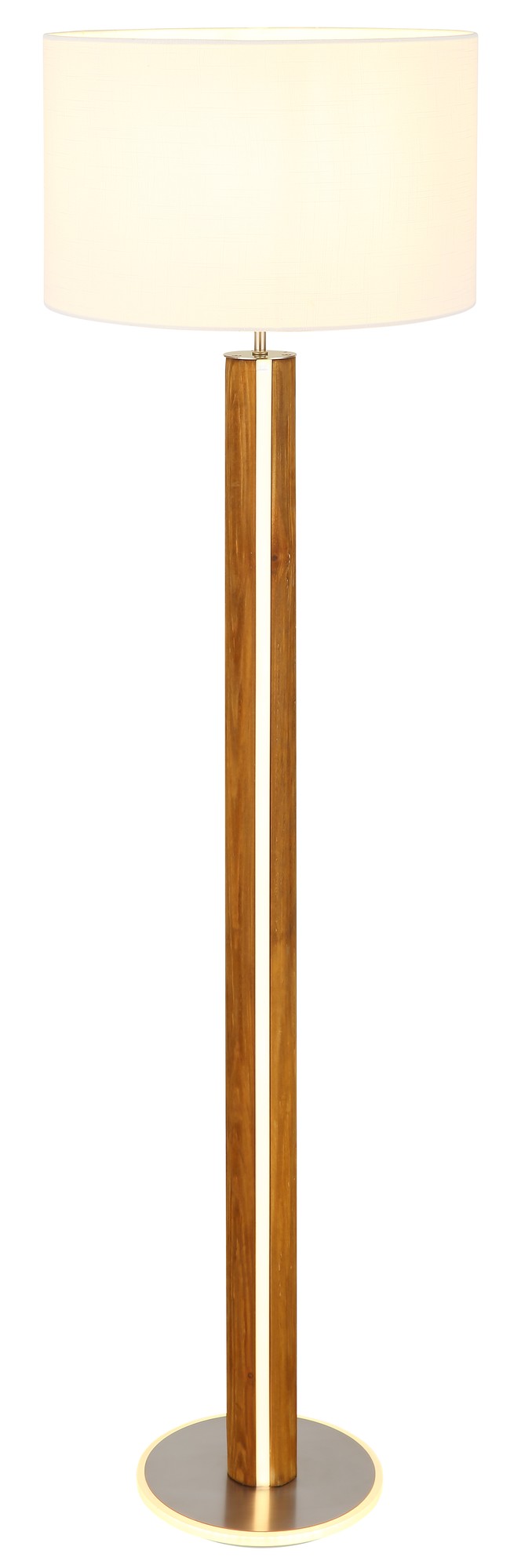 Lâmpada de pé de tecido com acabamento em níquel sutil e 2 luzes – desenho com dimensões