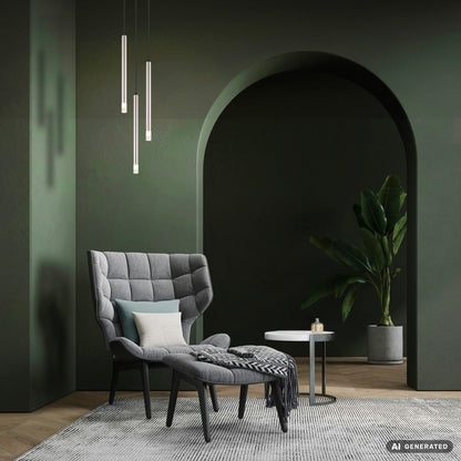 Lampadario in metallo color nichel a 3 luci elegante – foto d'ambiente