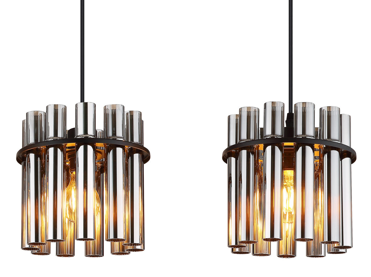 Zwarte metalen hanglamp met geribbelde rookglazen kappen – afbeelding 3