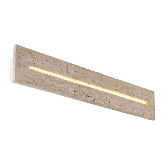 Beige travertijnen wandlamp met rechthoekige vorm en lange lichtsleuf