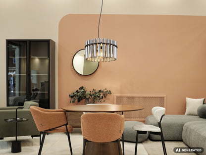 Zwarte metalen hanglamp met rookglazen buizen en ronde vorm – afbeelding 4