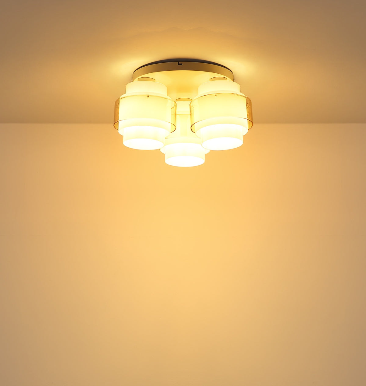 Lampadario a soffitto a 3 luci in vetro sabbiato color sabbia – immagine 4