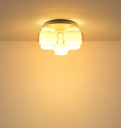 Lampadario a soffitto a 3 luci in vetro sabbiato color sabbia – immagine 4
