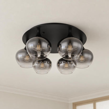 Obolg Maxy plafondlamp zwart met rookglas, 6-lichts – sfeerbeeld