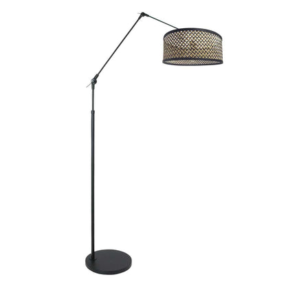 Czarna lampa łukowa z bambusowym kloszem Steinhauer Prestige Chic