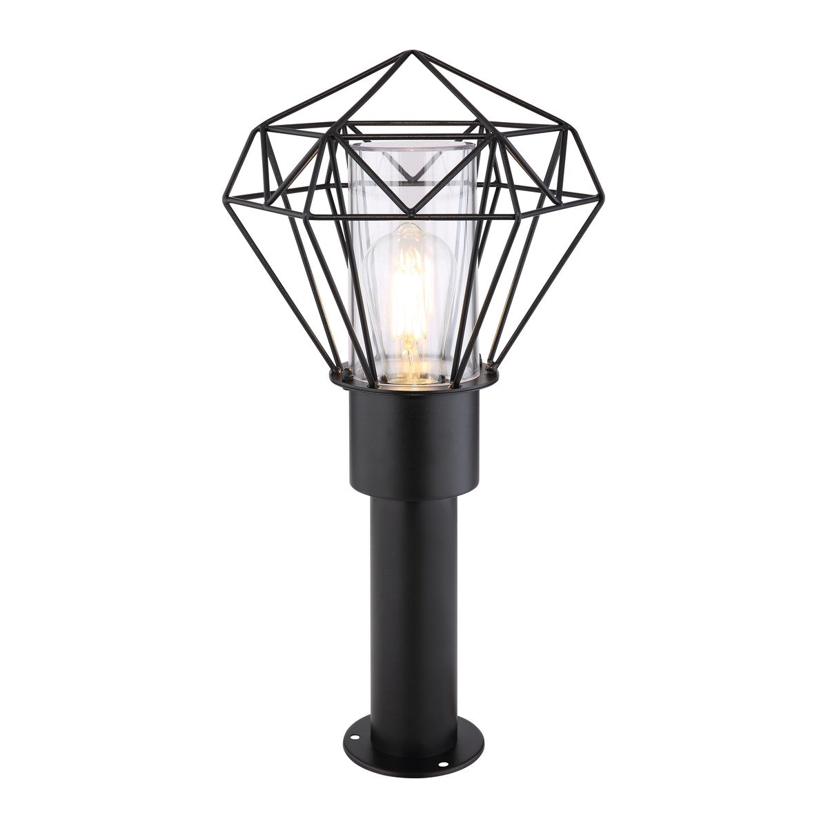 Zwarte metalen staande buitenlamp met geometrisch frame