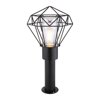 Zwarte metalen staande buitenlamp met geometrisch frame