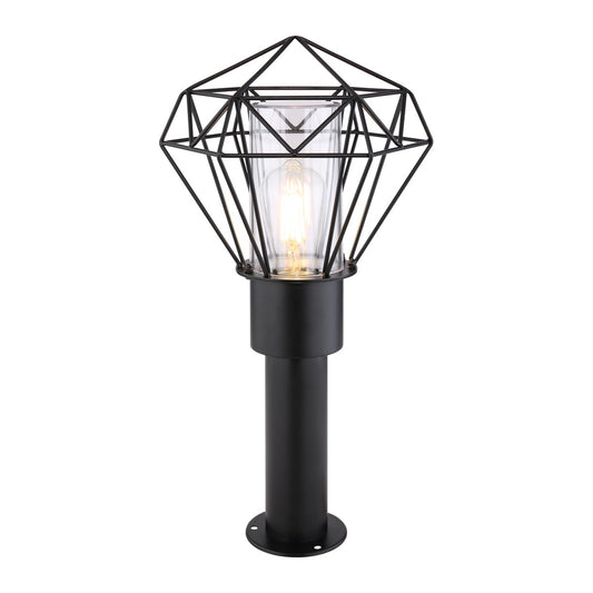 Zwarte metalen staande buitenlamp met geometrisch frame