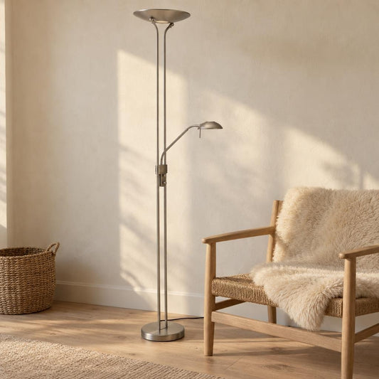 Mexlite Biron gulvlampe med læsearm og LED – stemningsbillede