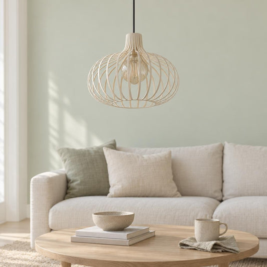 Lampada a sospensione vintage Mateo color sabbia – foto d'ambiente