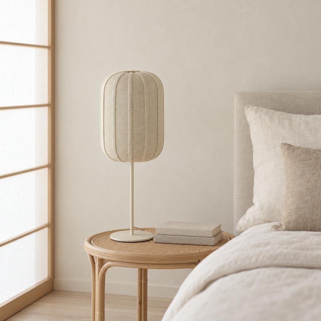 Stolní lampa Solune přírodní a krémová Japandi – fotografie v interiéru