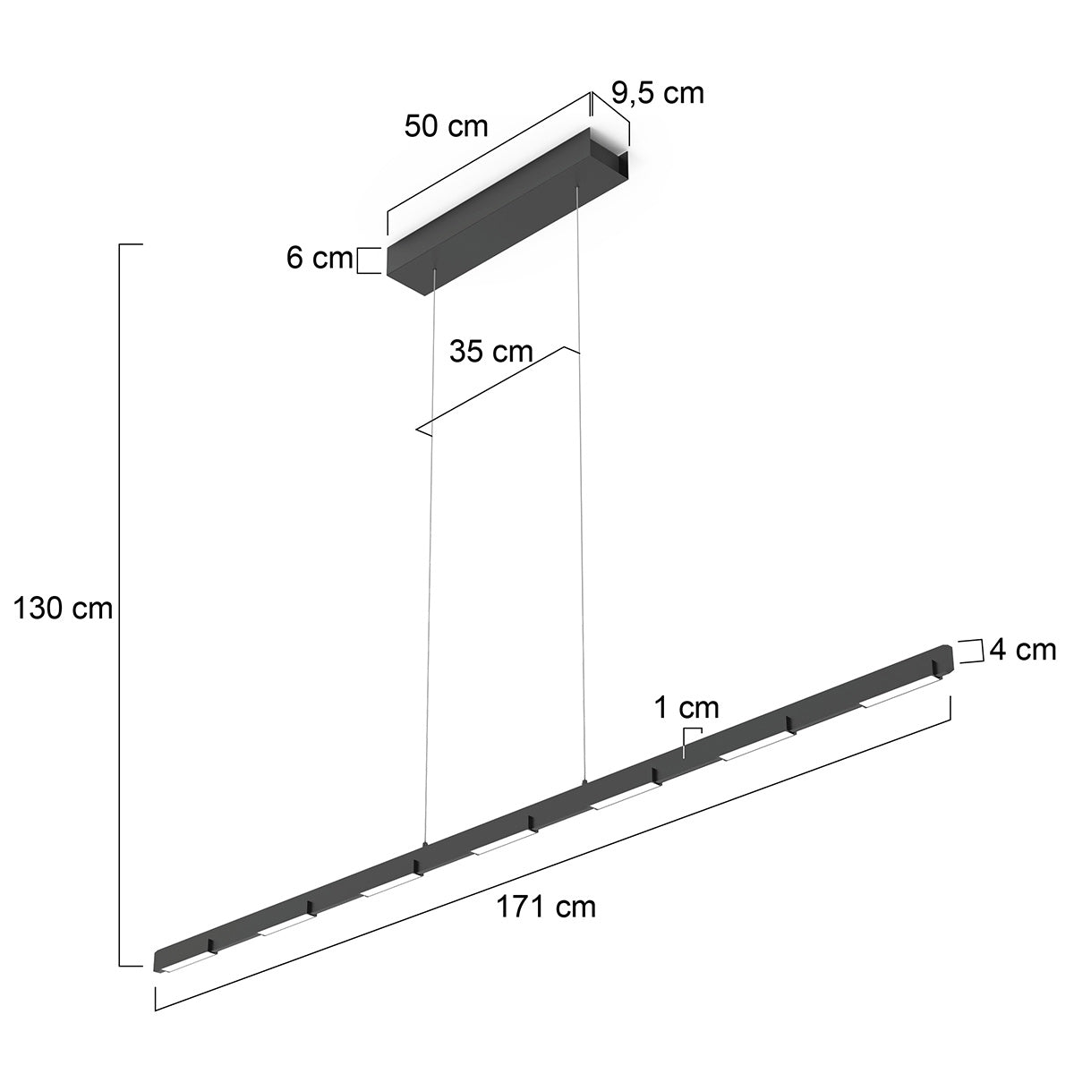 Steinhauer Bloc Black LED Pendant Light – dimension drawing