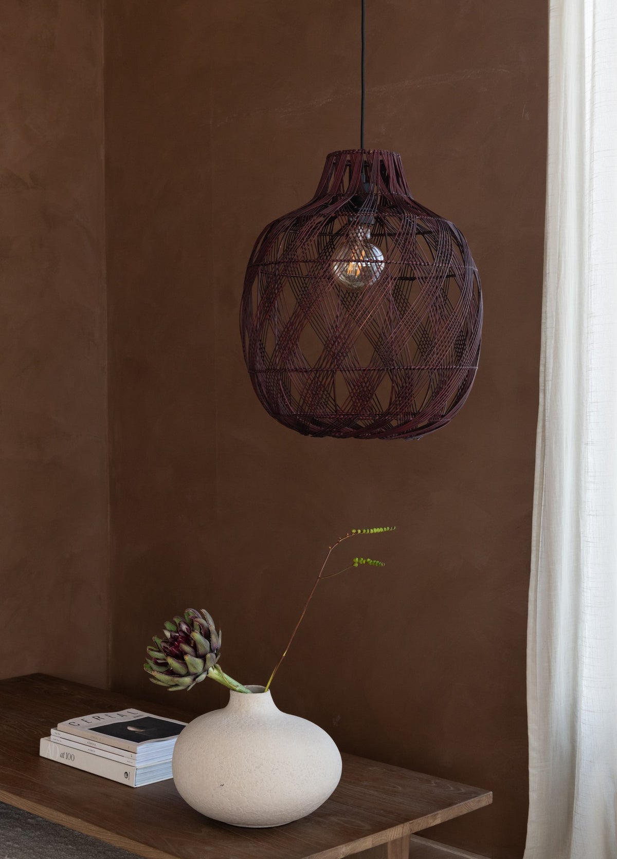 Bordeauxrode bamboe hanglamp met vlechtwerk GOOD&MOJO MENDOZA – afbeelding 6