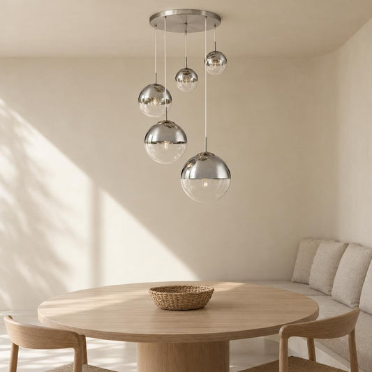 Globo Varus modernne niklivärvi ripplamp Ø65 cm – interjööripilt