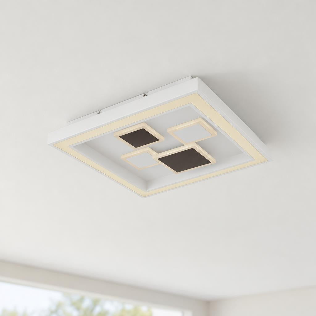Moderní bílé LED stropní svítidlo Obolg Nolo 48 × 48 cm – fotografie v interiéru