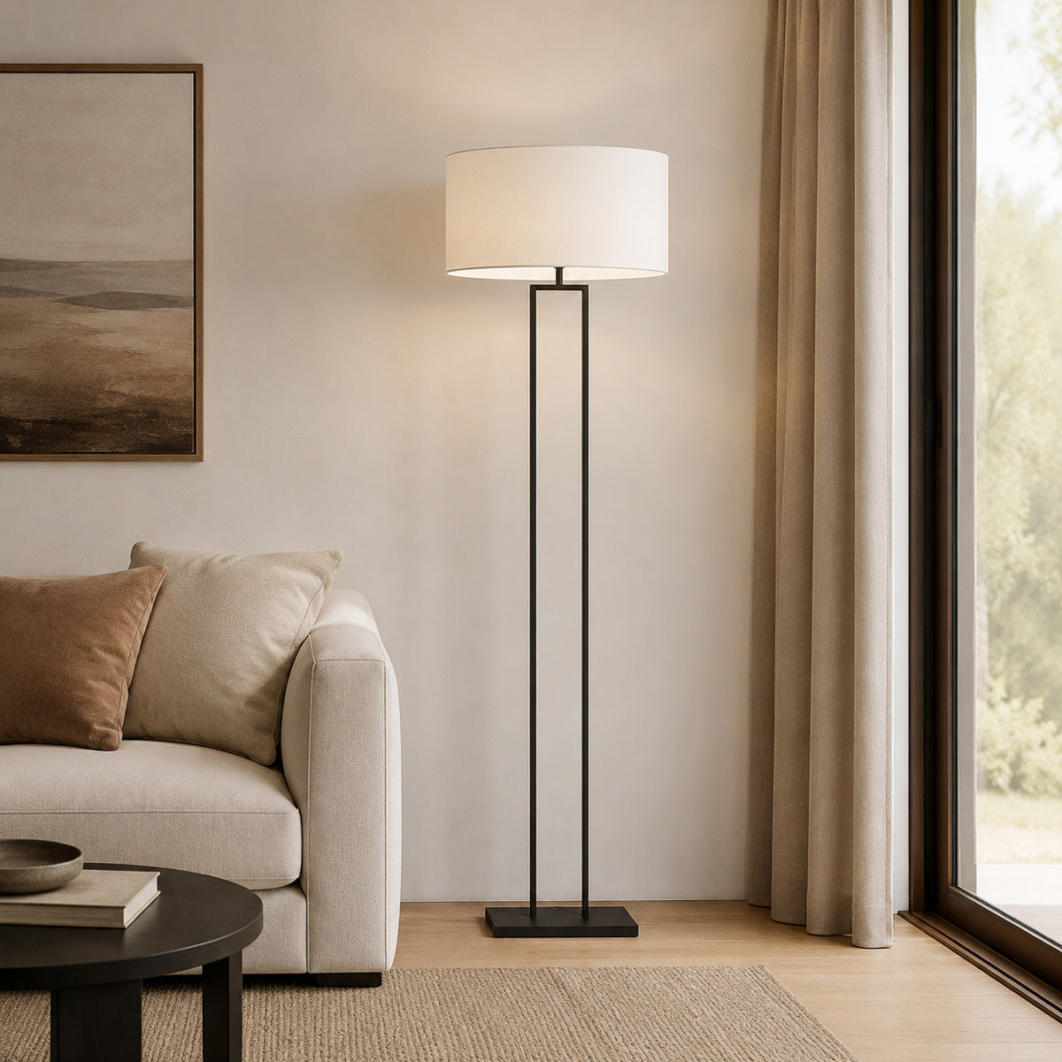 Steinhauer Stang vloerlamp zwart met witte linnen kap – afbeelding 2