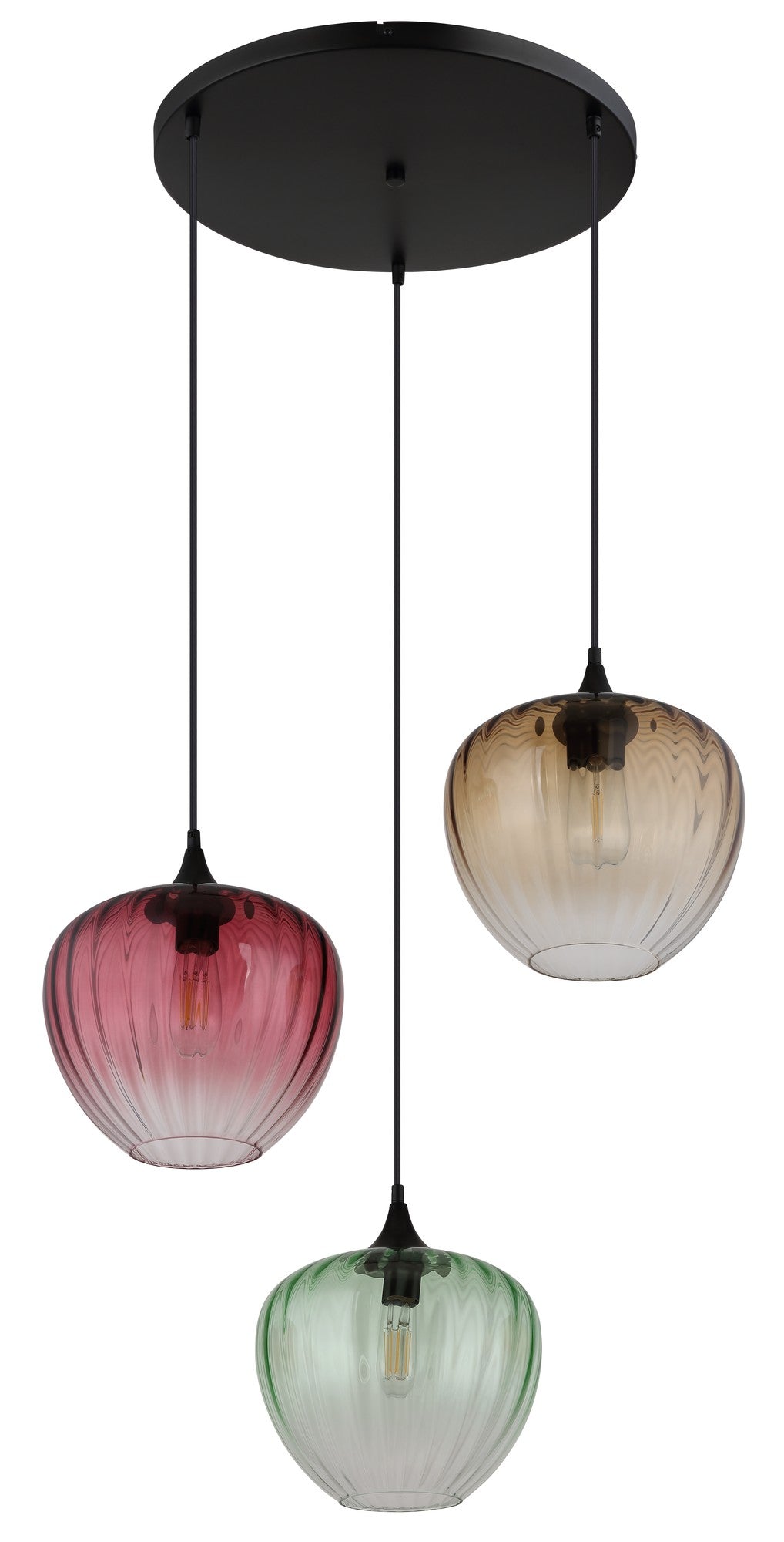 Zwarte metalen hanglamp met gekleurde glazen bollen en ribbels – afbeelding 1