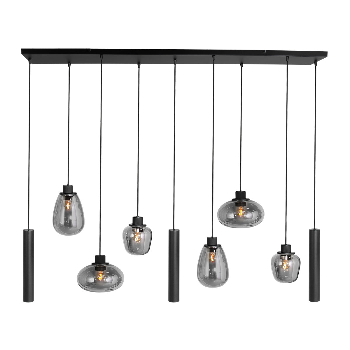 zwarte-9-lichts-hanglamp-kokers-glasvormen-steinhauer-reflexion-main-image