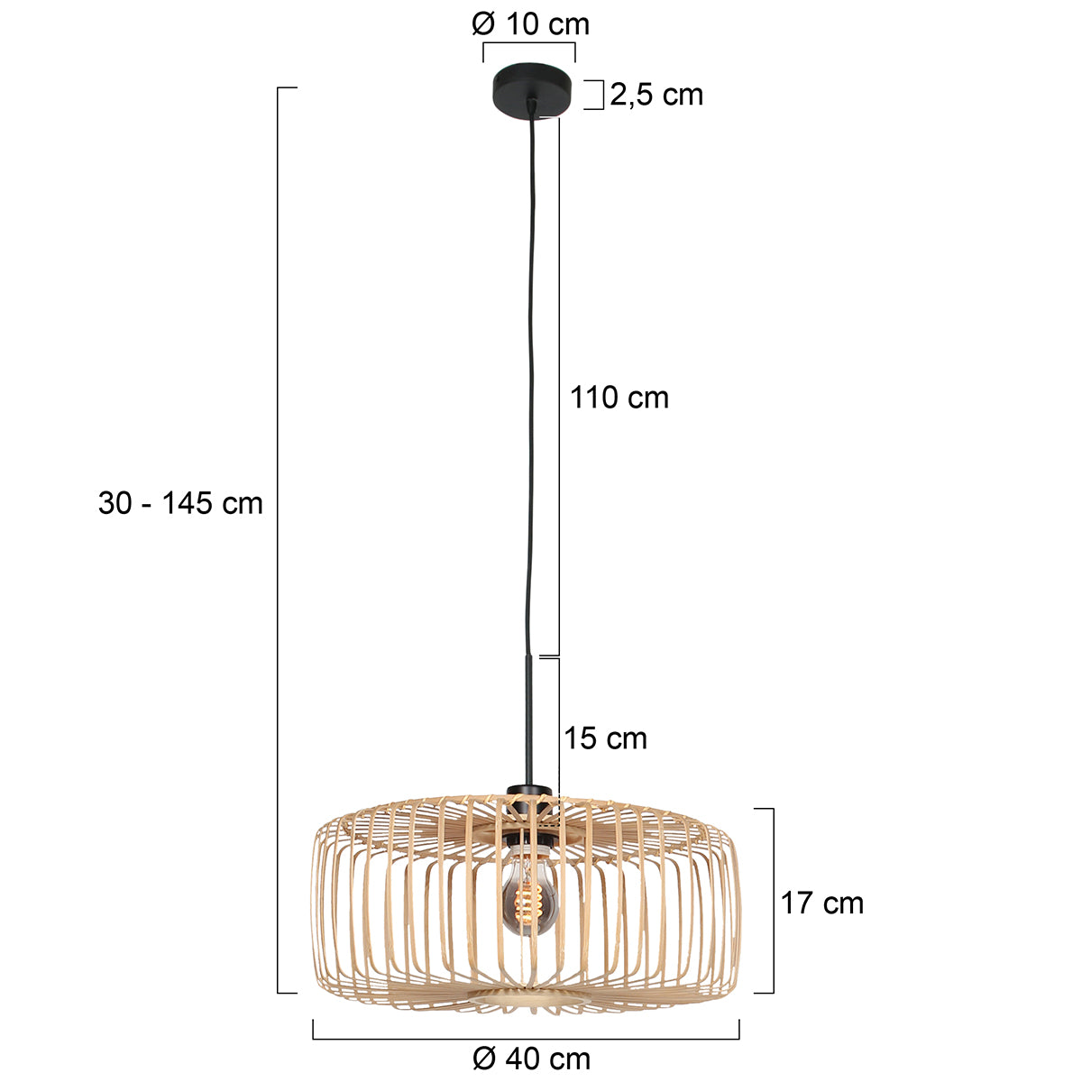 Висяща лампа Steinhauer Sparkled Light от бамбук – чертеж с размери