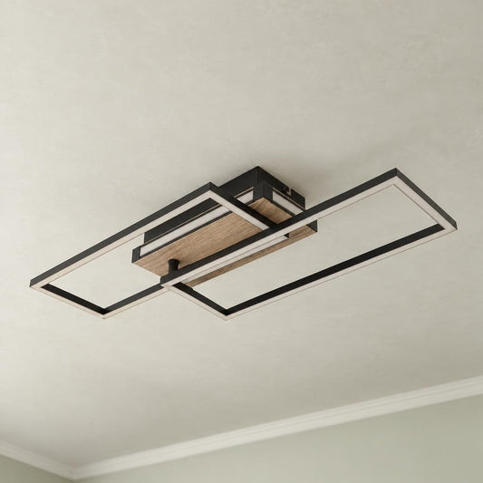 BRONQ Colli LED lubų šviestuvas, juodas ir natūralus – interjero nuotrauka