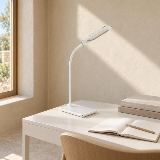 Candeeiro de Mesa Plástico Branco Porta USB Globo Hekla – fotografia de ambiente