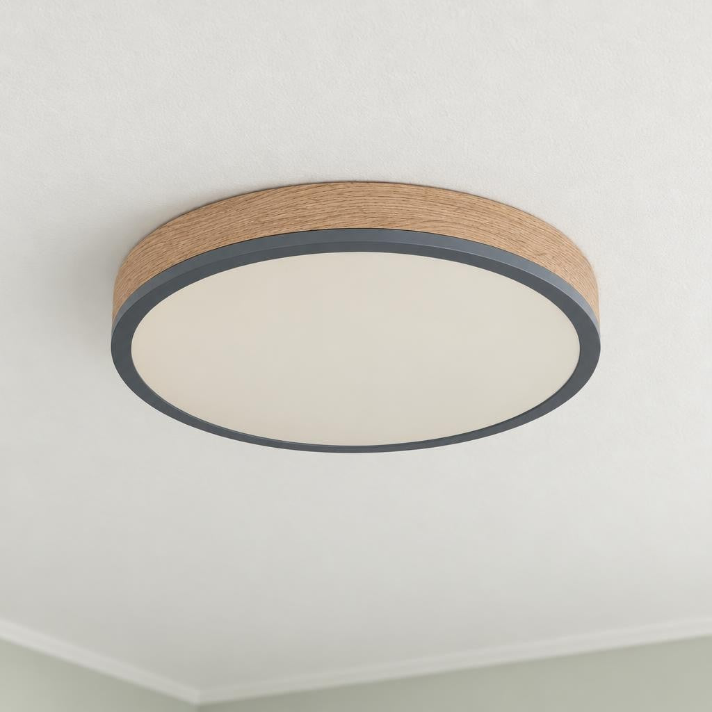 Plafoniera Obolg Doro grigia in metallo con LED – foto d'ambiente