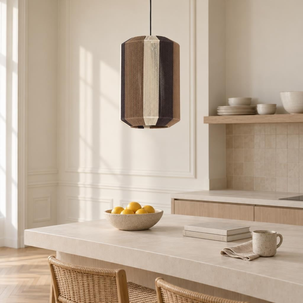 Bruine stoffen hanglamp Light & Living Kozana – sfeerbeeld