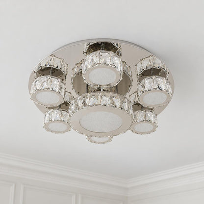 Obolg Amur loftslampe i krom med LED og akrylkrystaller – stemningsbillede