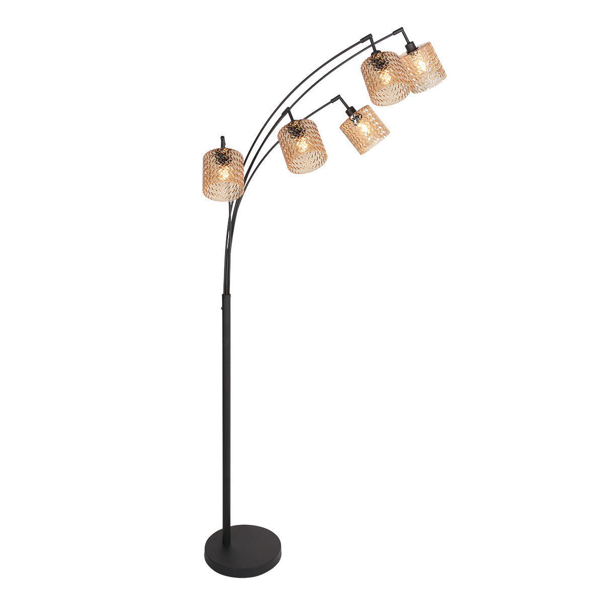 zwarte-boogvloerlamp-met-vijf-amberkleurige-ribbelglazen-mexlite-ocre-main-image