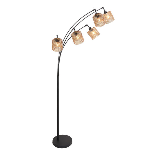 zwarte-boogvloerlamp-met-vijf-amberkleurige-ribbelglazen-mexlite-ocre-main-image
