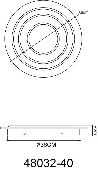 Grande lâmpada de teto de metal LED em antracite – desenho com dimensões