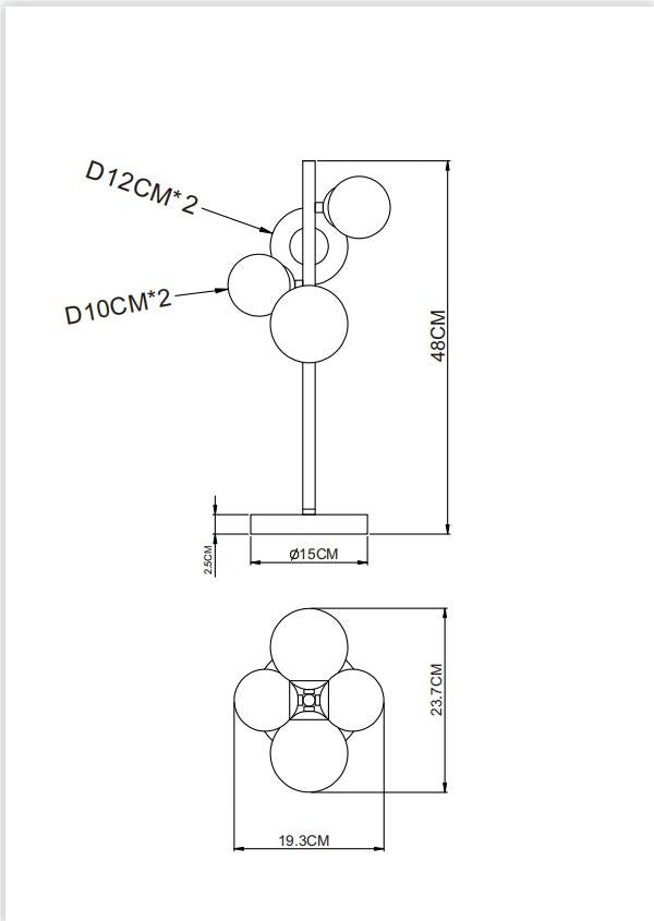 Moderna lâmpada de mesa metálica cor de areia – desenho com dimensões