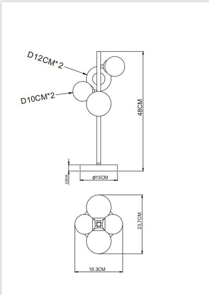 Moderna lâmpada de mesa metálica cor de areia – desenho com dimensões