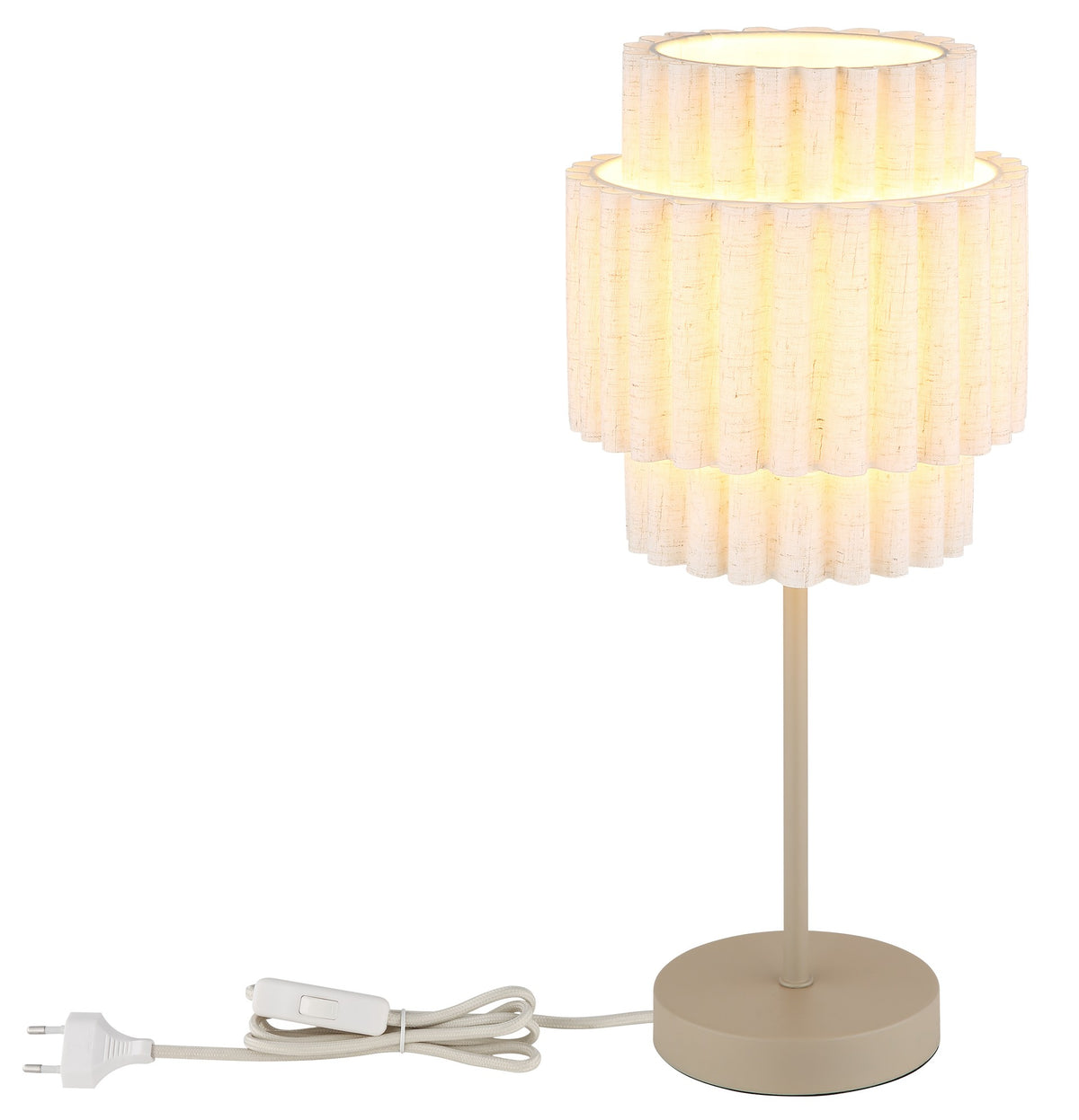 Lampada da tavolo moderna in tessuto color sabbia – immagine 4