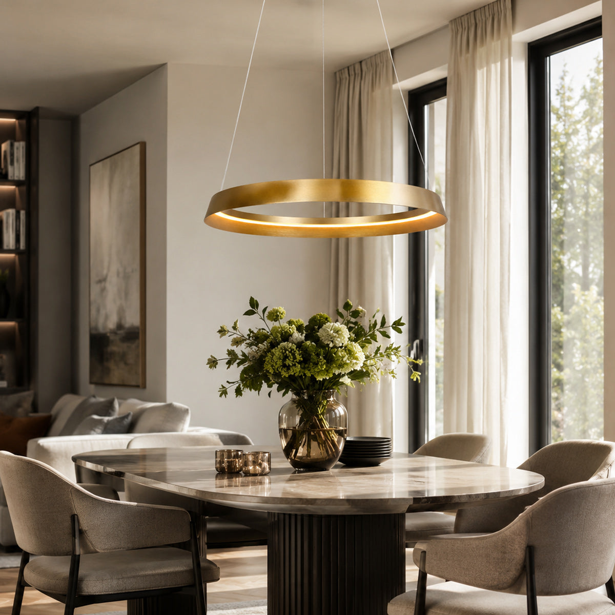 Златна кръгла LED висяща лампа Steinhauer Ringlux – изображение 3