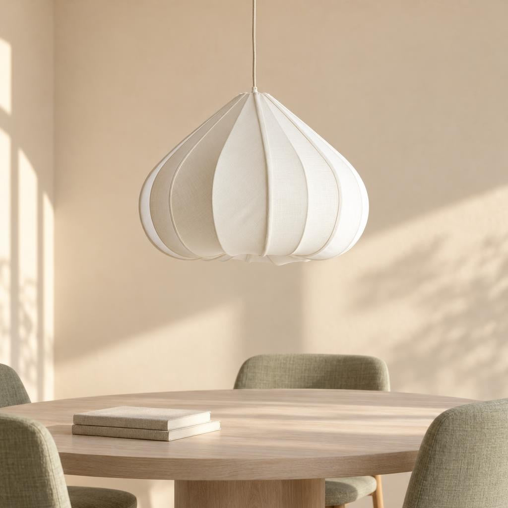 Witte Japandi hanglamp Zubeda Ø58 cm – sfeerbeeld