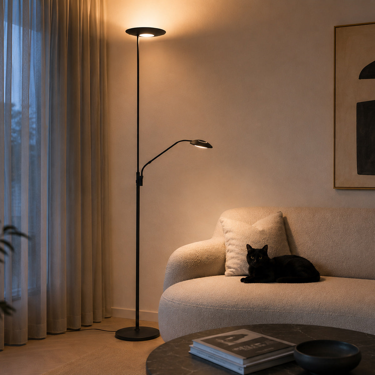 Черен подов светилник с uplight и рамо за четене Zenith 2 – изображение 2