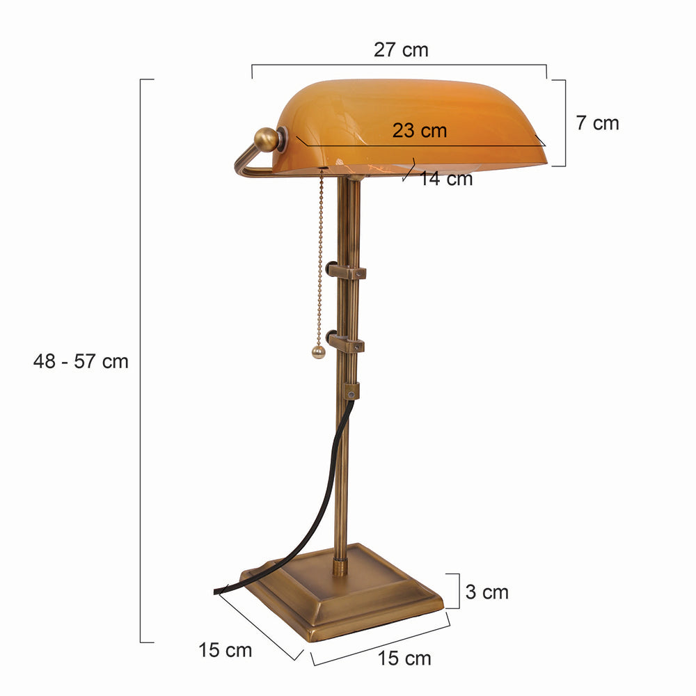 Klasyczna lampa stołowa Ancilla Steinhauer z żółtym szkłem – rysunek z wymiarami