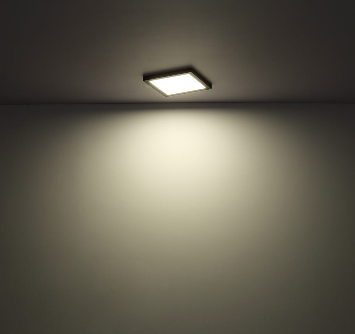 Zwarte kunststof plafondlamp met vierkant frame en opaalwitte lichtplaat – maattekening