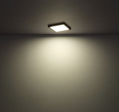 Zwarte kunststof plafondlamp met vierkant frame en opaalwitte lichtplaat – maattekening