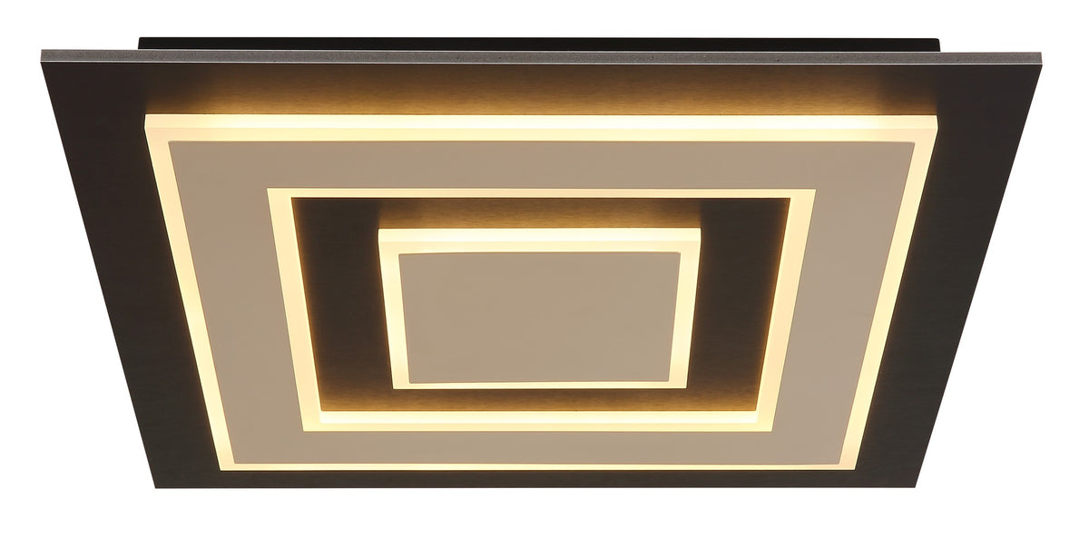 Zwarte metalen plafondlamp met vierkante vorm en concentrische lichtlijnen – afbeelding 2