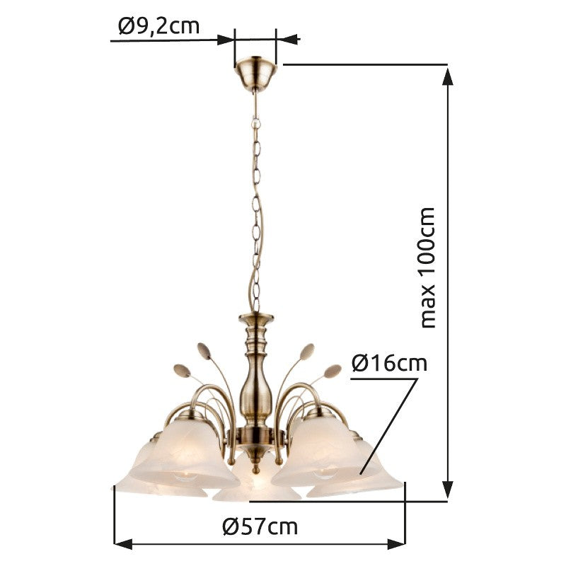 Grande lampadario di vetro color ottone – immagine 5